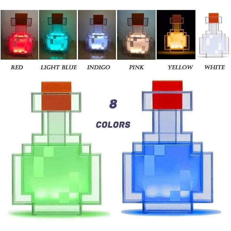 Lampe 3D Minecraft – bouteille de potion en vert et en bleu, huit couleurs