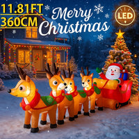 Père Noël gonflable avec traîneau et 3 rennes lumineux LED, 3 m