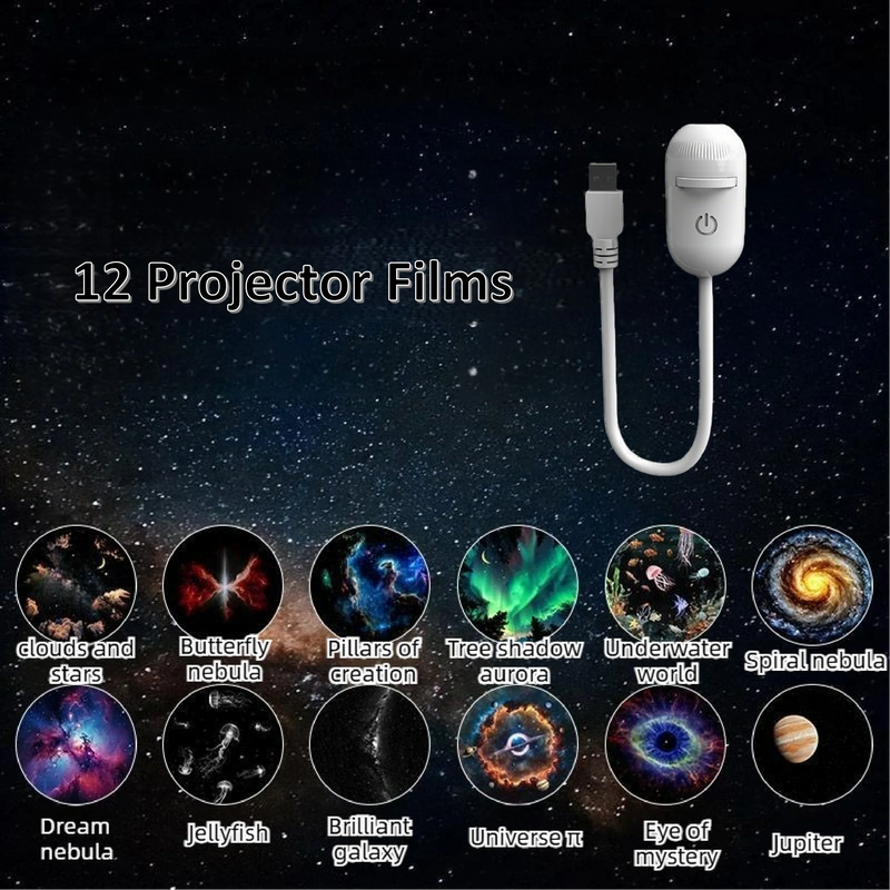 Projecteur d'étoiles USB à veilleuse chaude – lampe et 12 films