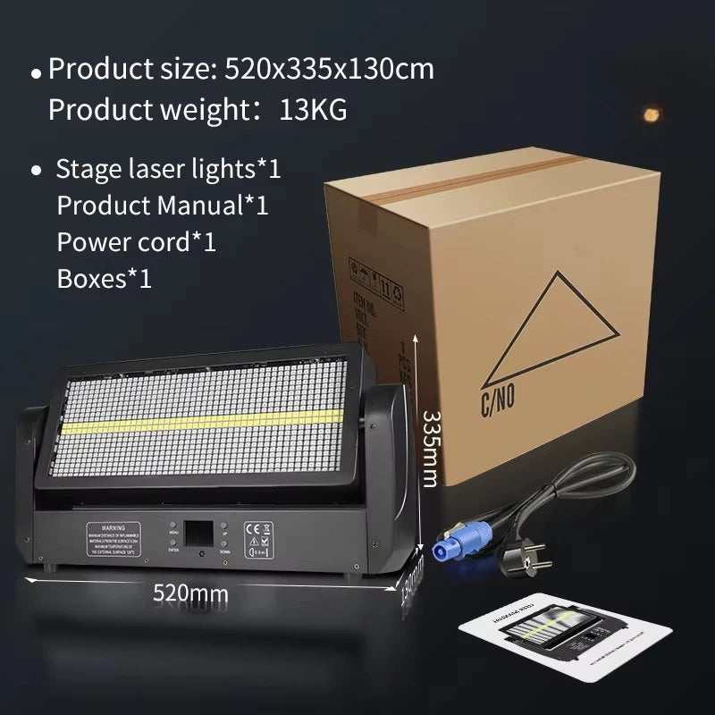 Stroboscope LED à tête mobile – cotes 520 x 335 mm, cordon et manuel
