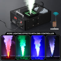 Machines à fumée verticales – jets de brume rouge, verte, bleue et violette en DMX