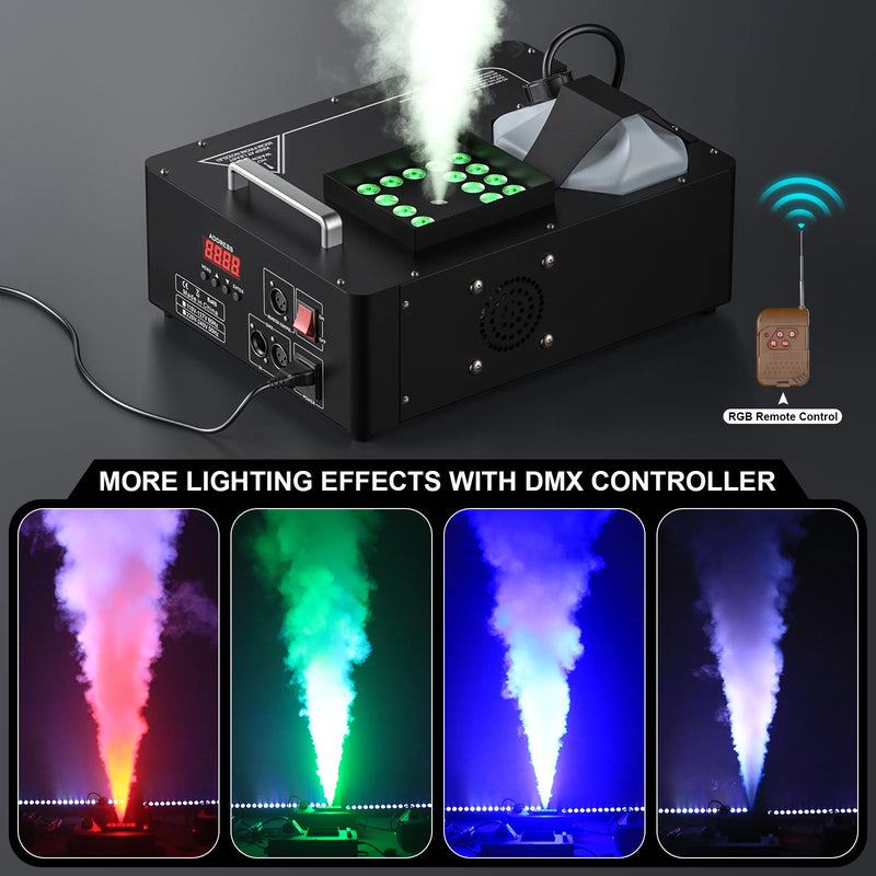 Machines à fumée verticales – jets de brume rouge, verte, bleue et violette en DMX