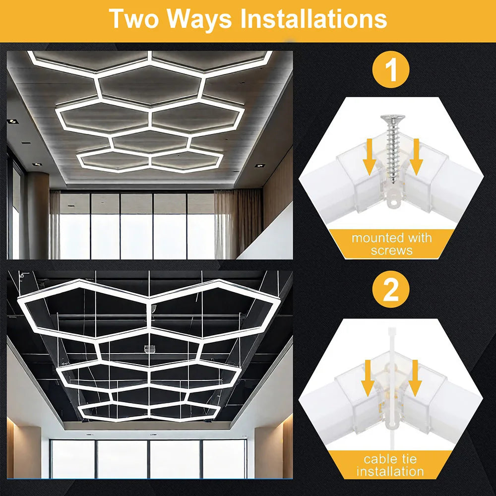 Plafonnier LED hexagonal garage blanc 6500 K, 1 à 14 hexagones