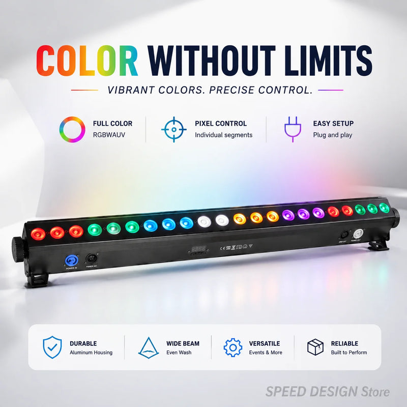 Barre pixel LED 24 x 12 W – barre allumée, vue d'ensemble