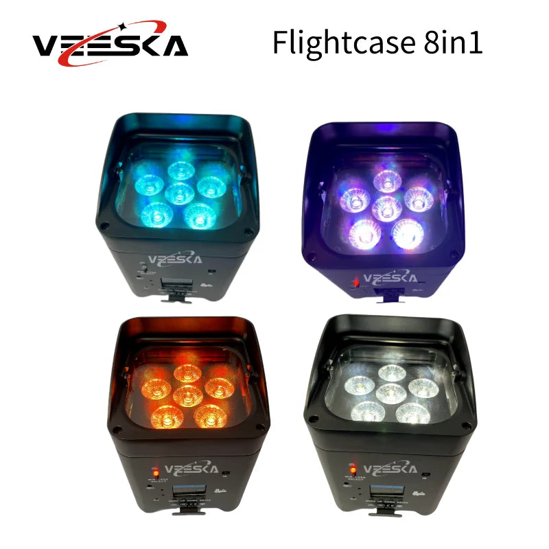 Uplight sans fil 6 x 15 W – quatre uplights allumés en couleurs, boîtier noir