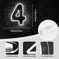 Chiffre néon LED blanc – dimensions du chiffre 4, 30 x 22 cm