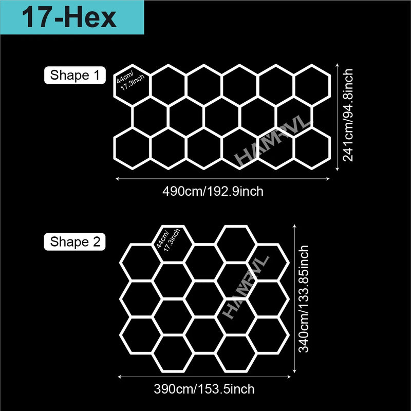 Plafonnier hexagonal LED – modèle de 17 hexagones, formes d'assemblage au choix