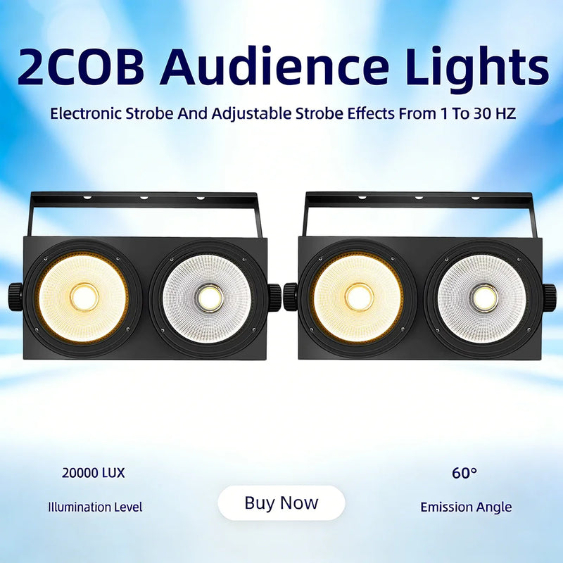 Lot de 2 projecteurs PAR LED COB 2 x 100 W – deux projecteurs 2 COB et stroboscope réglable de 1 à 30 Hz