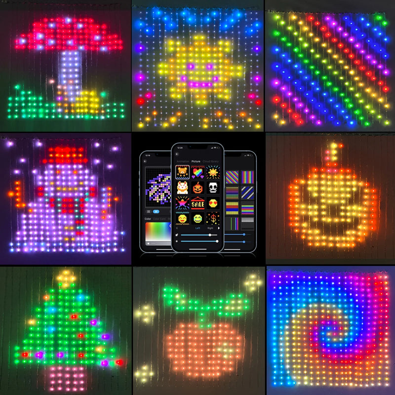 Rideau lumineux LED à motifs et texte, application Bluetooth, 2 ou 3 m