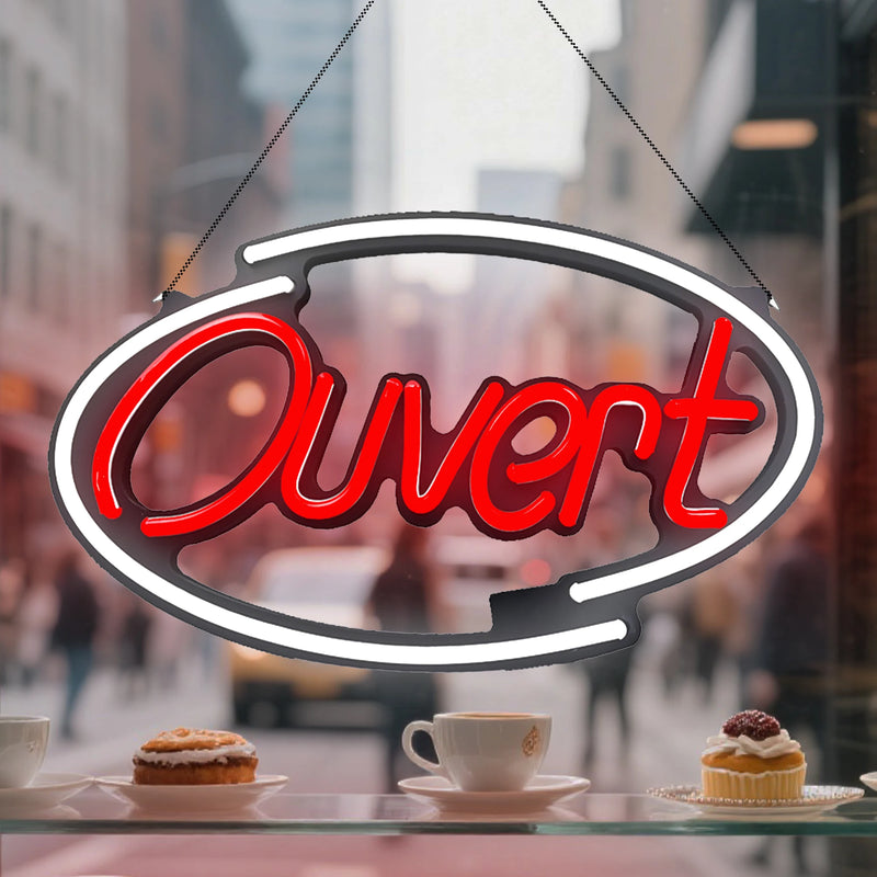 Panneau lumineux ouvert en néon LED en plusieurs langues, ovale et rectangulaire, 11 modèles