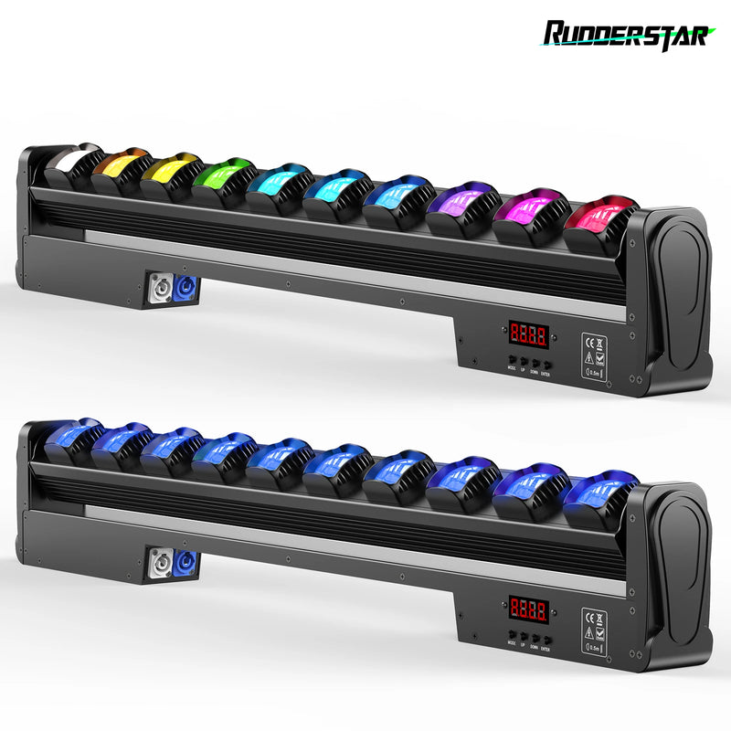Lot de 2 barres LED à 10 faisceaux RGBW 25 W, rotation 230°, DMX, 98 cm