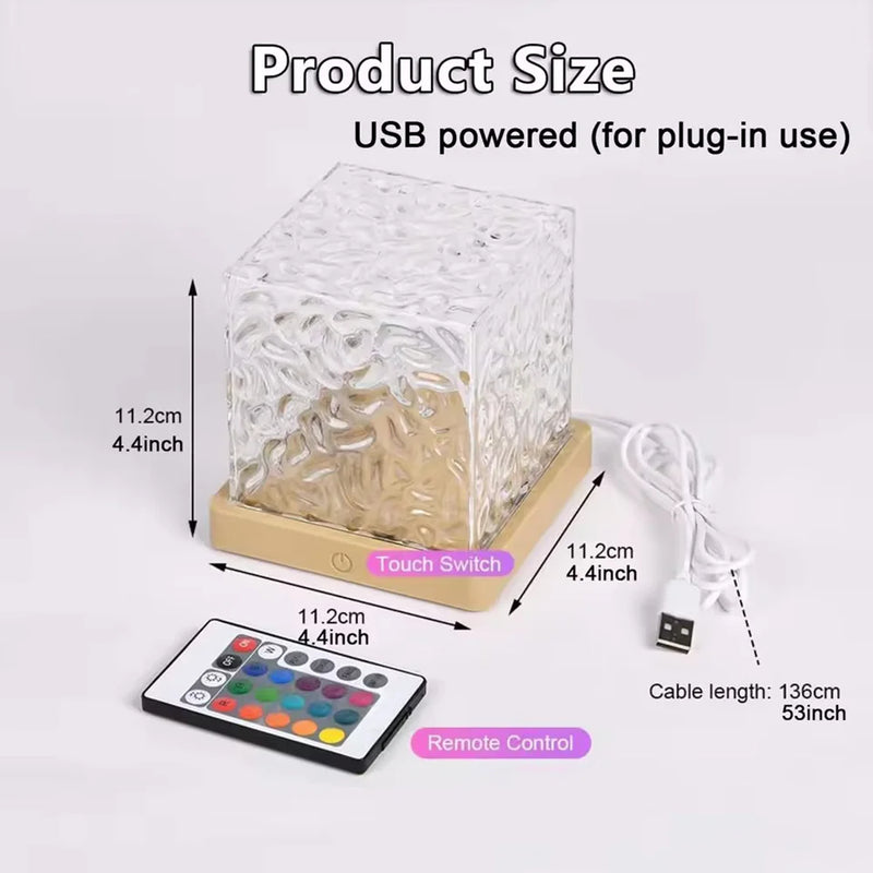 Lampe projecteur effet vagues – cotes 11,2 cm, câble USB de 136 cm et télécommande