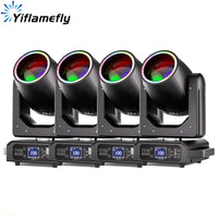 Lot de 4 lyres beam LED 200 W, anneau RGB, 11 gobos, prisme 18 facettes, DMX