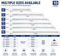 Lot de 10 tubes LED en V T8 de 60 à 240 cm pour garage et atelier