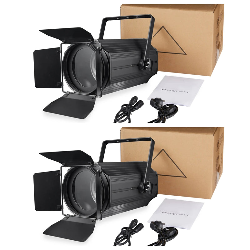 Projecteur LED COB à zoom – lot de 2 projecteurs avec cartons, câbles et manuels