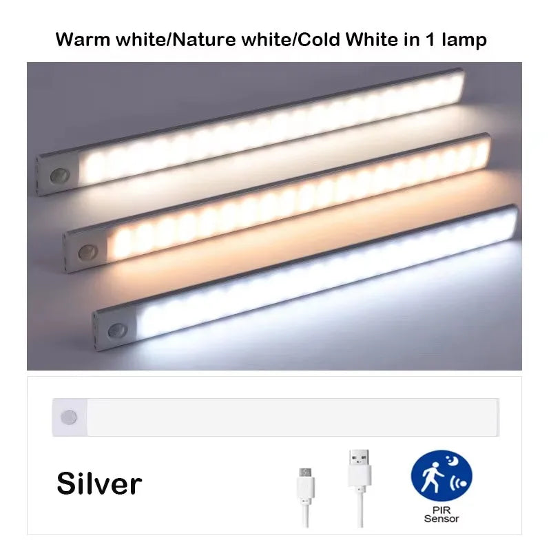 Lampe LED ultra-fine à détecteur – lampe argent, 3 teintes de blanc dans une seule lampe