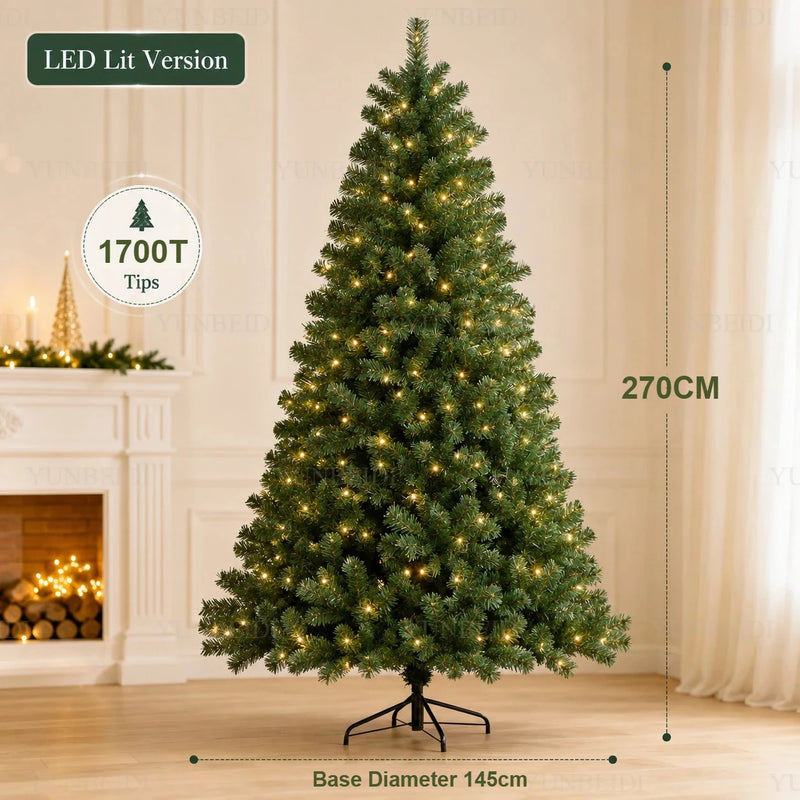 Sapin de Noël artificiel en PVC – sapin de 2,7 m avec guirlande LED USB