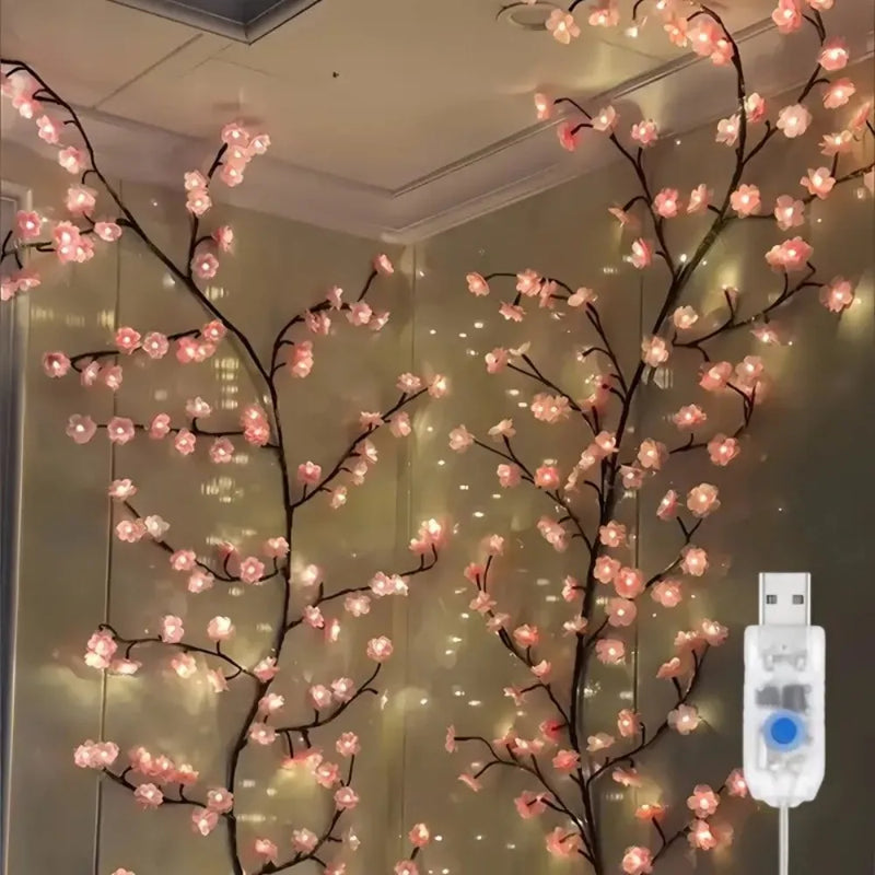 Arbre lumineux cerisier USB, fleurs roses ou bleues, 72 à 144 LED