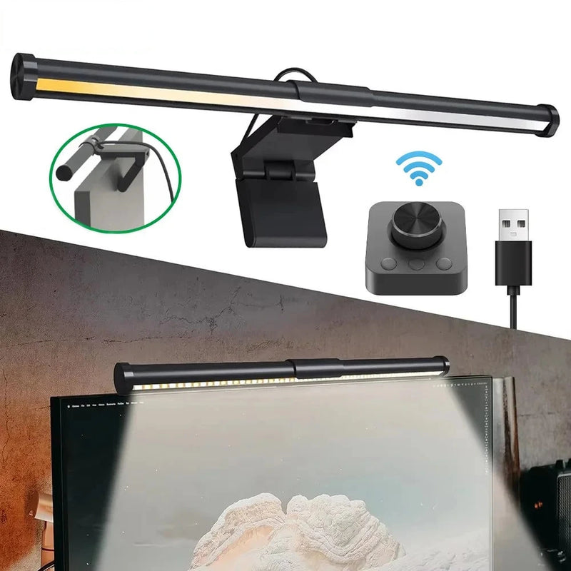 Barre lumineuse écran PC 44 ou 55 cm – barre allumée au-dessus d'un écran avec bouton de commande et câble USB