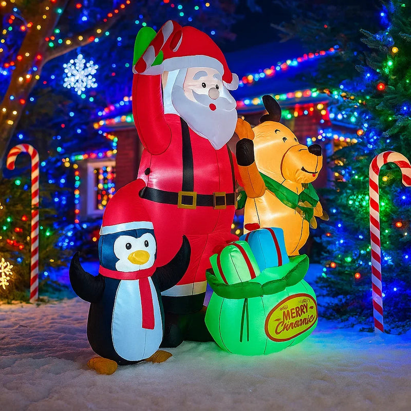 Père Noël, pingouin et renne gonflables – groupe gonflable de Noël, Père Noël, pingouin, renne et sac cadeau, autre vue