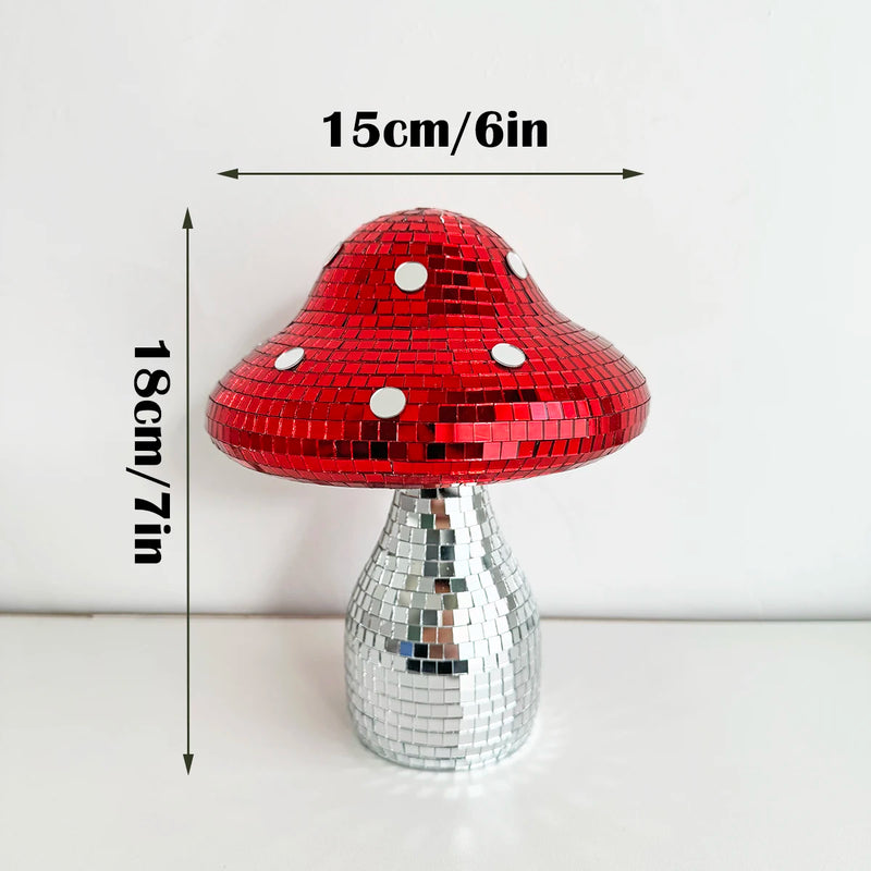 Boule à facettes déco champignon en verre miroir, 18 x 15 cm