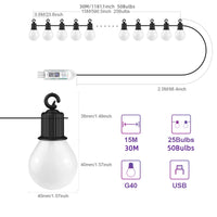 Guirlande guinguette WiFi G40 – schéma de l'ampoule G40 et du contrôleur USB