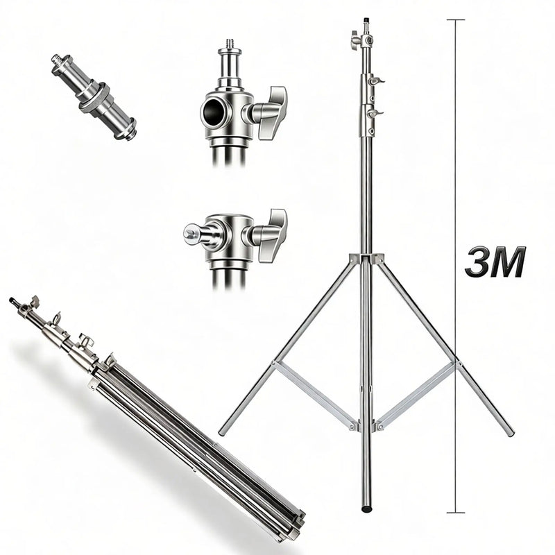 Trépied lumière 3 m, charge 10 kg, vis 1/4 et 3/8, argenté ou couleur, lot de 1 à 6