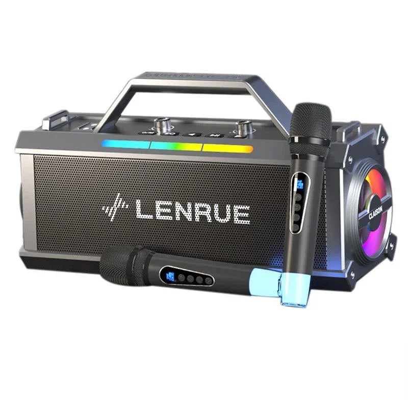 Boombox karaoké Bluetooth avec 2 micros sans fil, éclairage RGB et poignée