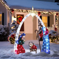 Crèche lumineuse – version multicolore à arche blanche dans la neige