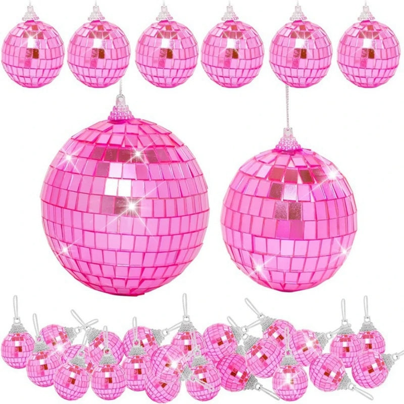 Boules à facettes déco en lot – lot de 28 pièces roses