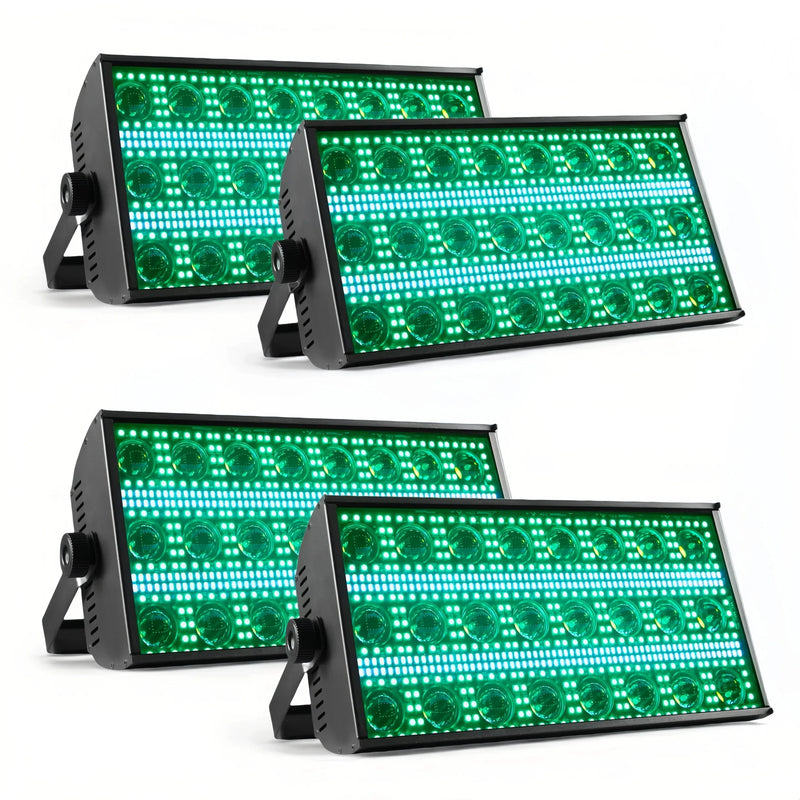 Lot de 4 stroboscopes LED 300 W, 24 LED faisceau blanc et RGB, DMX