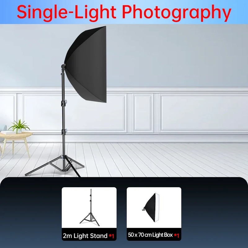 Kit studio photo softbox 50x70 cm, pied 2m, 1 à 3 lumières