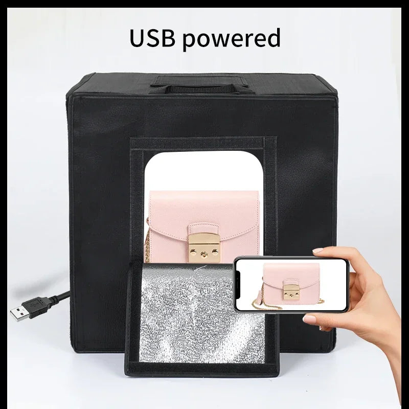 Boîte à lumière photo LED – prise de vue au smartphone, alimentation USB