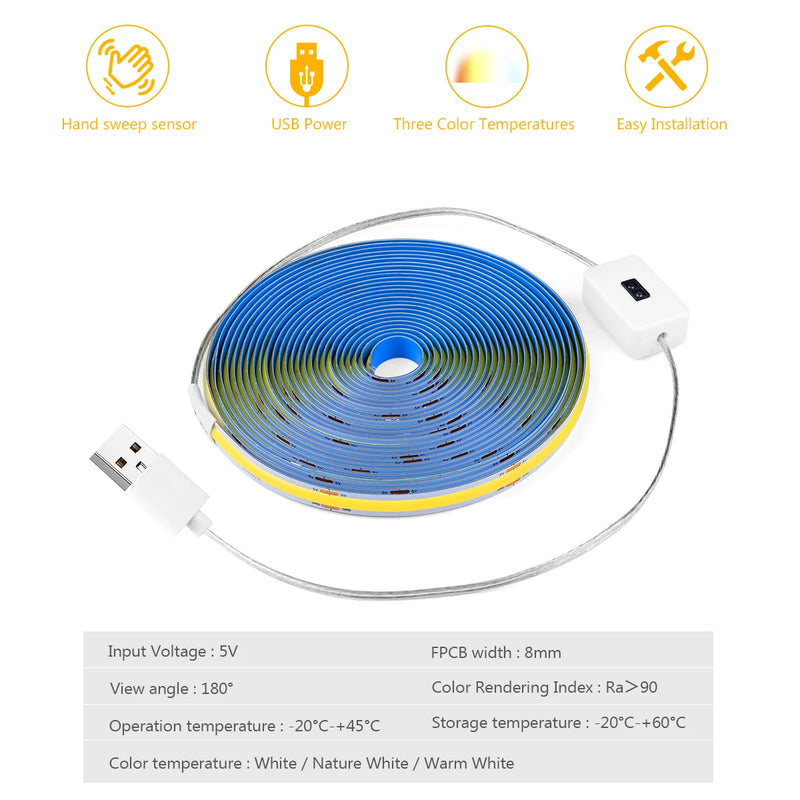 Ruban LED USB à capteur de main – ruban avec capteur et prise USB, caractéristiques