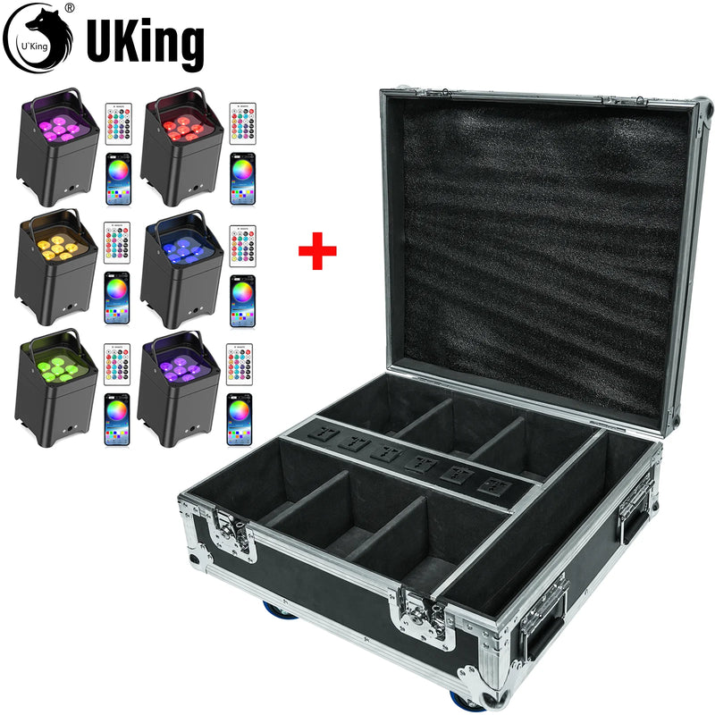 Uplight sur batterie RGBWA UV, lot de 6 avec flight case de charge