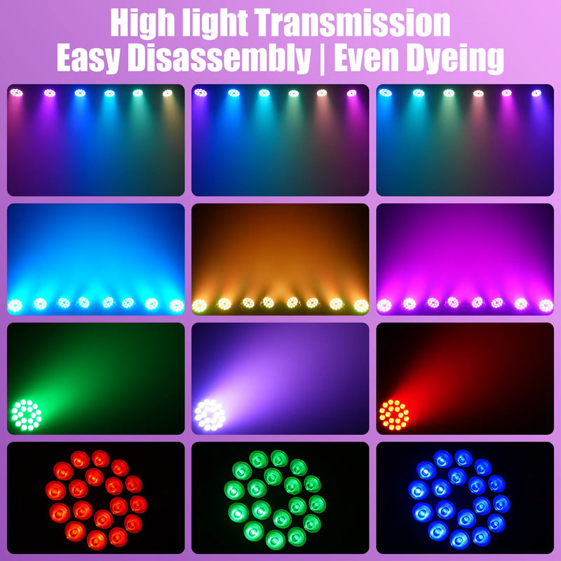 Lot de 4 projecteurs PAR LED RGB + UV 18 x 8 W, DMX et mode sonore