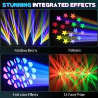 Lot de 4 lyres beam LED 200 W, anneau RGB, 11 gobos, prisme 18 facettes, DMX