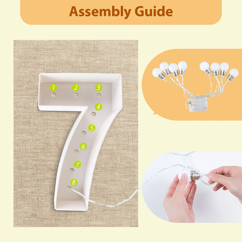 Chiffre lumineux géant 73 cm – guide de montage du chiffre 7 avec les ampoules numérotées