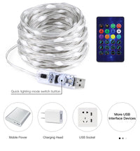 Guirlande féerique LED RGBIC Bluetooth – guirlande USB enroulée, bouton de changement de mode rapide