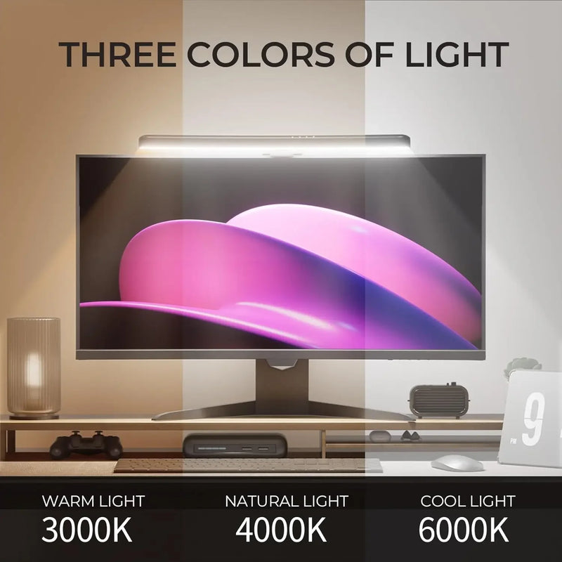 Barre lumineuse écran PC incurvée – trois teintes de 3000, 4000 et 6000 K sur un écran incurvé