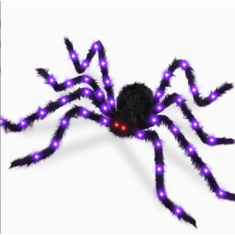 Araignée géante lumineuse d'Halloween en peluche, yeux rouges, 125 à 200 cm
