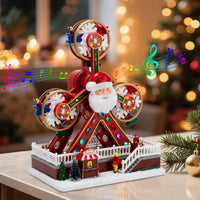 Grande roue de Noël musicale et lumineuse avec Père Noël, 30 cm, USB ou piles