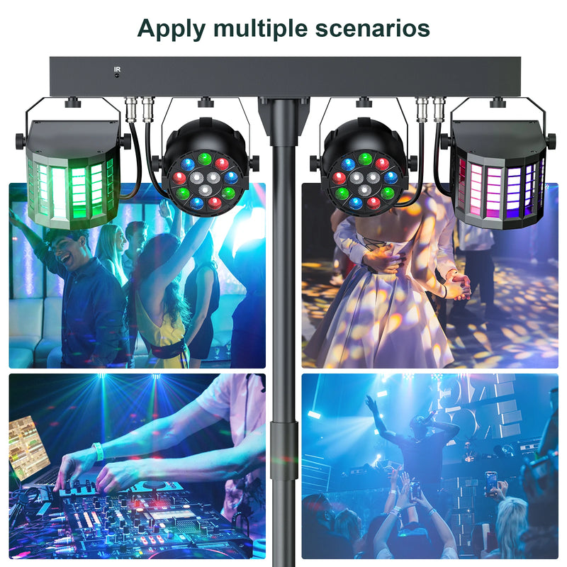 Pack éclairage DJ sur pied : 2 PAR LED RGBW, 2 derbys, télécommande