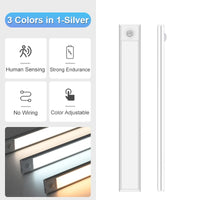 Lampe LED ultra-fine à détecteur – lampe argent 3 teintes en 1, face et profil