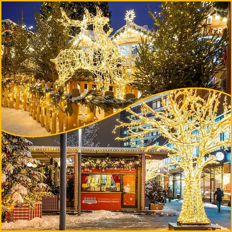 Guirlande féerique fil transparent – décorations lumineuses de Noël dans une rue