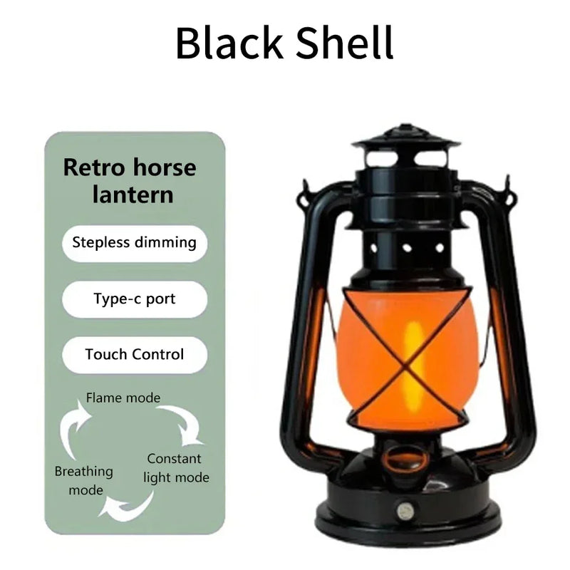 Lanterne LED rechargeable vintage, effet flamme, 3 modes, USB-C, 25 cm