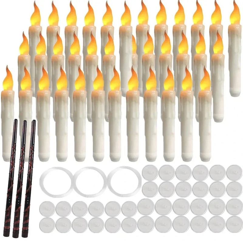 Bougies flottantes LED – 36 bougies avec 3 baguettes magiques, fils et crochets