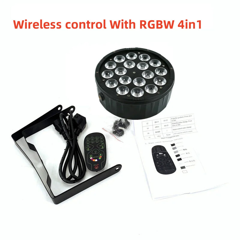 PAR LED plat 18 LED – 1 projecteur RGBW 4 en 1 avec télécommande