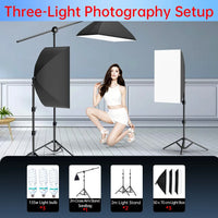 Kit studio photo softbox 50x70 cm, pied 2m, 1 à 3 lumières