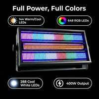Stroboscope LED 400 W 5 en 1 – répartition des LED et puissance de 400 W